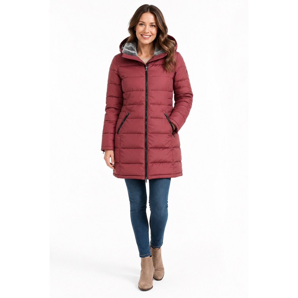 Andrew Marc Stretch Puffer Parka Jacket Rosewood Faux Fur Hooded Women Small